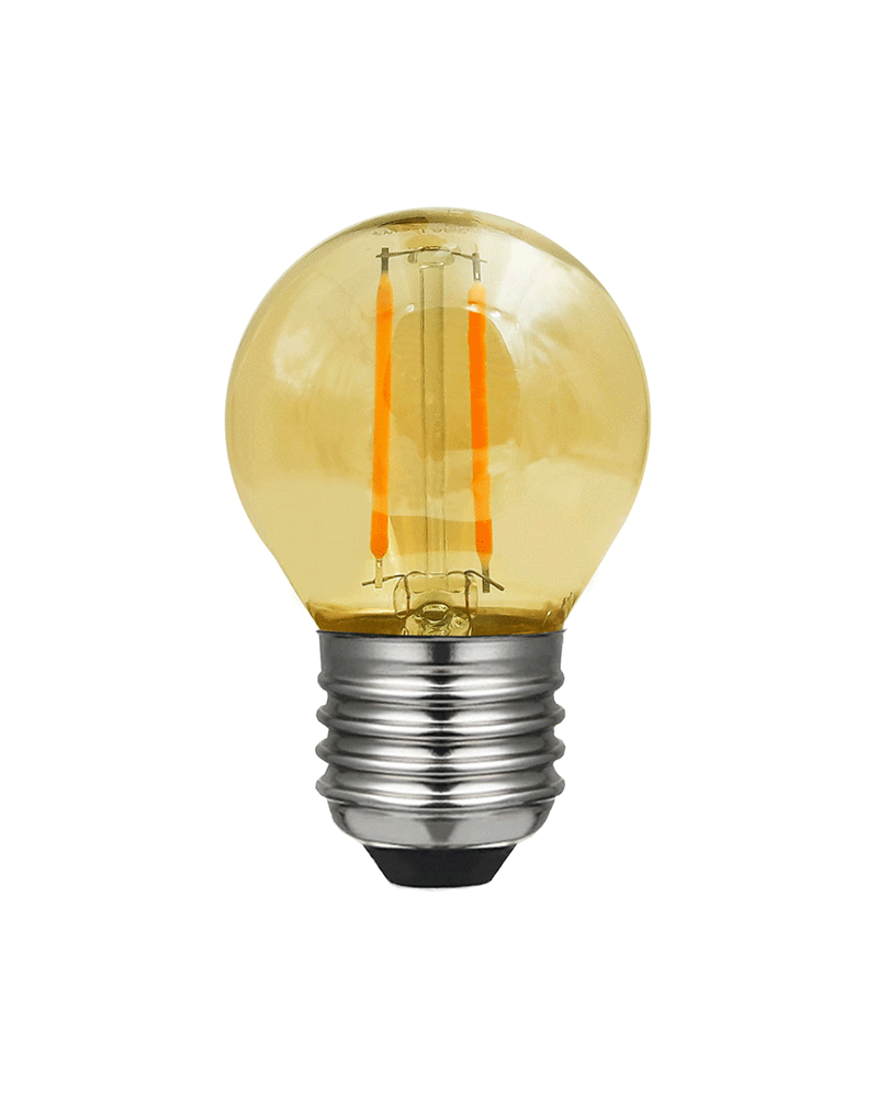 LED vintage golf ball bulb 45 mm. Amber LED filaments E27 2W 2200K 140 Lm.