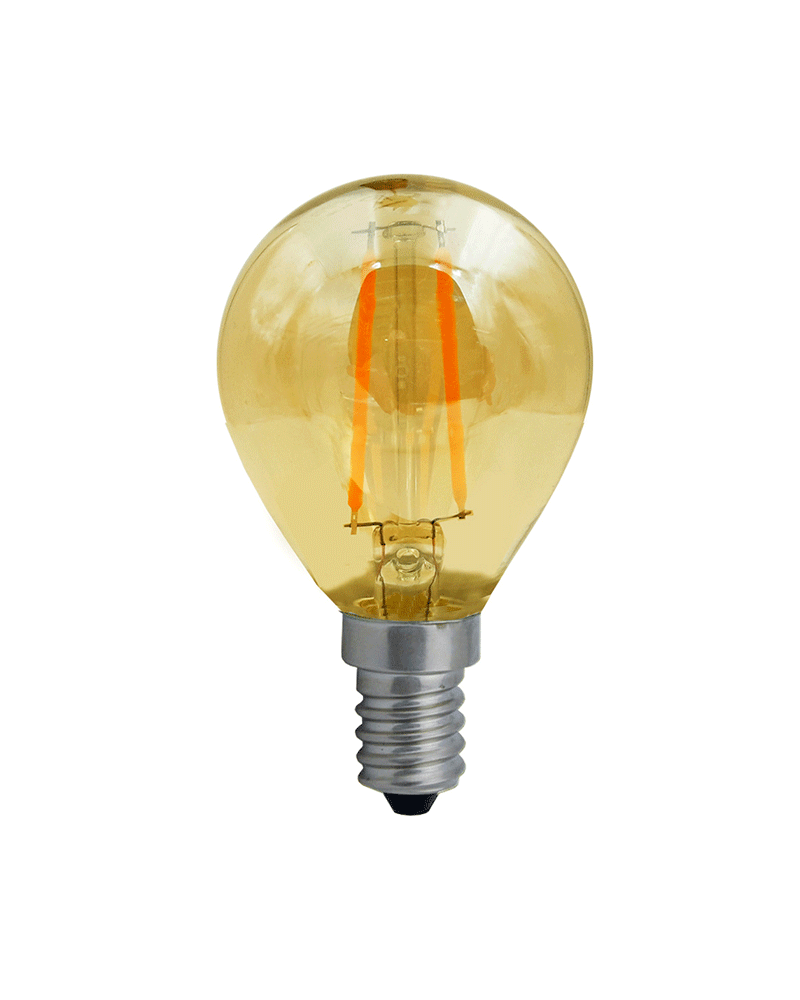 LED vintage golf ball bulb 45 mm. Amber LED filaments E14 2W 2200K 140 Lm.