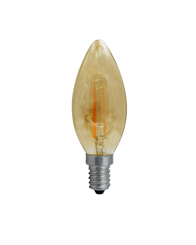 LED vintage Amber Candle Bulb 35mm. LED filaments 2W 2200K 140 Lm.
