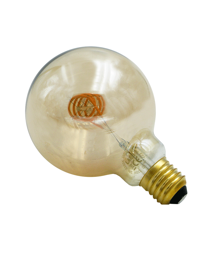 LED vintage Amber Globe Bulb 95mm. Horizontal Spiral filaments LED E27 3W 2200K 110 Lm.