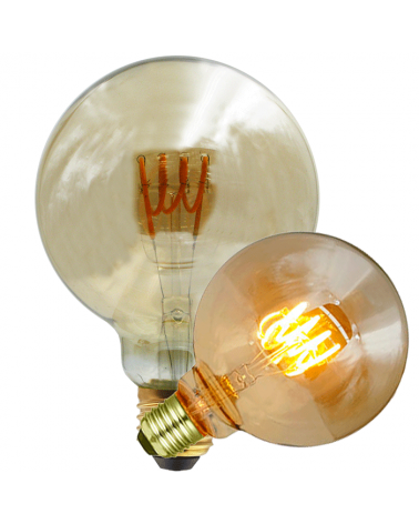 LED vintage Amber Globe Bulb 95mm. Horizontal Spiral filaments LED E27 3W 2200K 110 Lm.