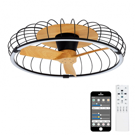 35W Ceiling Fan with Black-Beech Grid Ø79cm DC Motor 75W LED Dimmable Bluetooth and Remote Control Included