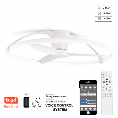 White 35W Ceiling Fan Ø105cm LED 75W with Voice Control, Remote Control, and Mobile App