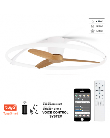 White and beech alexa ceiling fan Ø105cm 35W LED 75W voice control remote and app
