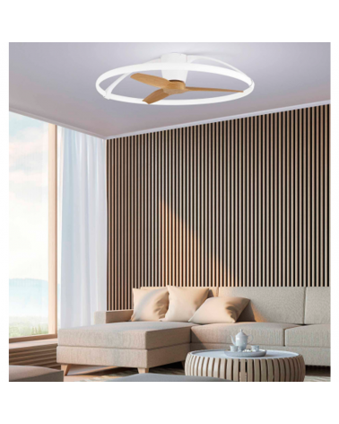 White and beech alexa ceiling fan Ø105cm 35W LED 75W voice control remote and app
