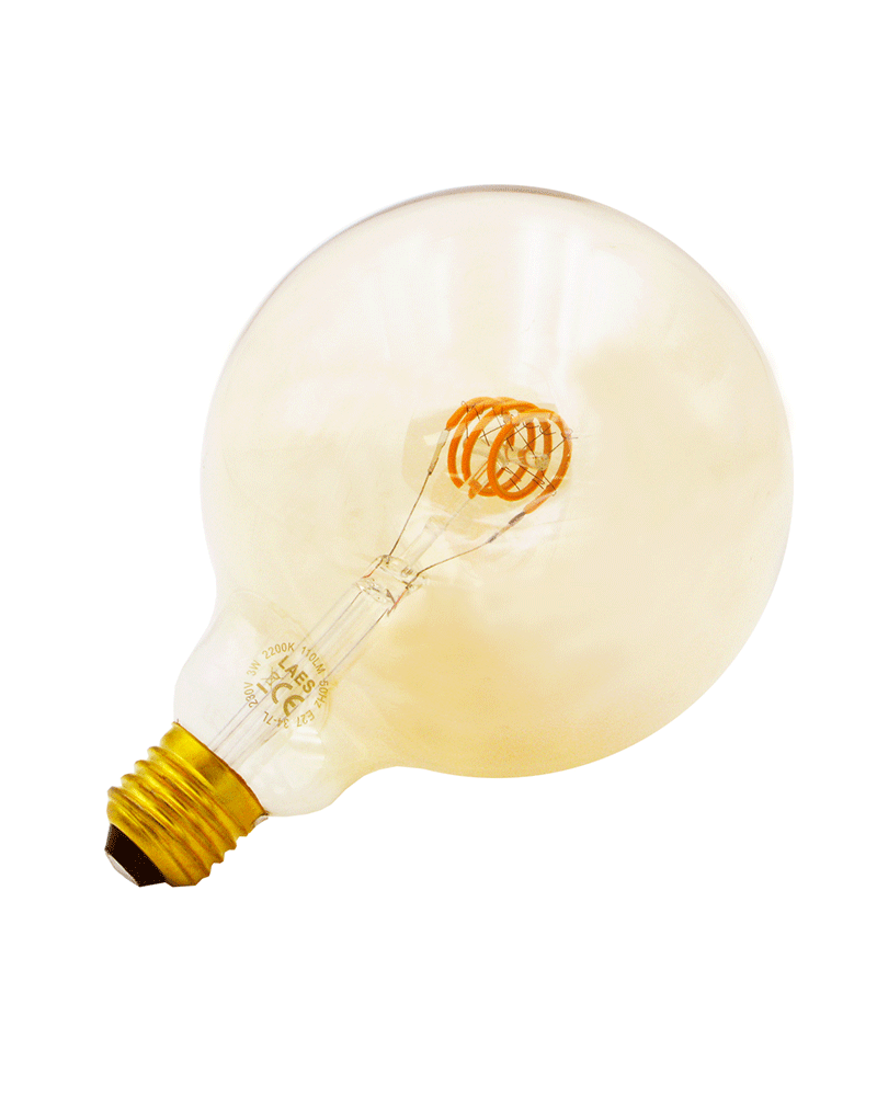 LED vintage Amber Globe Light Bulb 125mm Horizontal Spiral LED Filaments E27 3W 2200K 110 Lm.