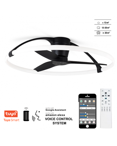 Ventilador de techo blanco y negro 35W 105cm  LED 75W control de voz mando y app
