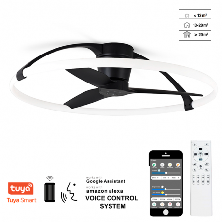 White and black 35W wifi ceiling fan Ø105cm with LED 75W voice control remote control and mobile app