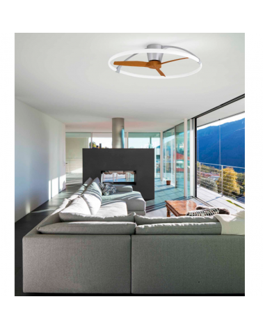Ventilador de techo nickel y madera nogal 35W 105cm  LED 75W Ventilador  control de voz mando y app
