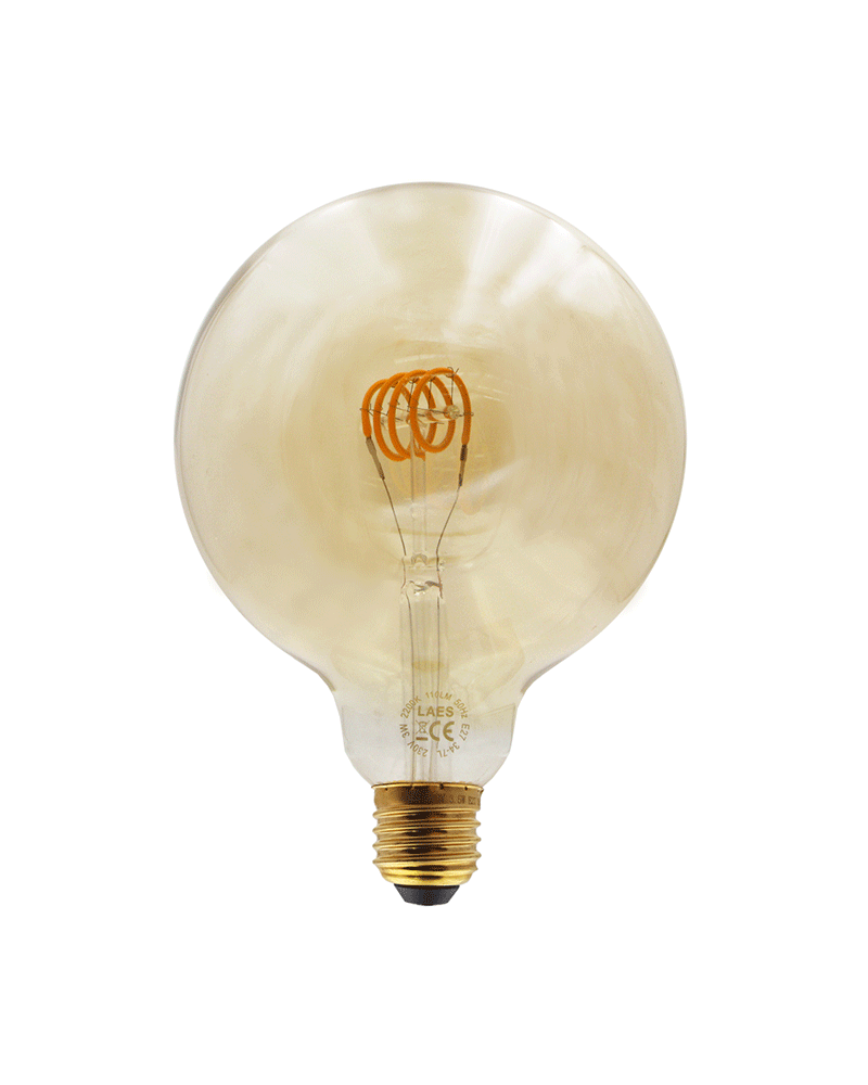 LED vintage Amber Globe Light Bulb 125mm Horizontal Spiral LED Filaments  E27 3W 2200K 110 Lm.