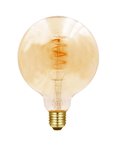 LED vintage Amber Globe Light Bulb 125mm Vertical Spiral LED Filaments E27 3W 2200K 110 Lm.