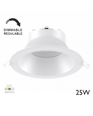 LED downlight ring 25W round white polycarbonate recessed 23cm  CCT Switch Dimmable
