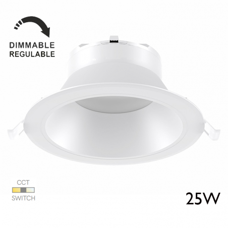 Aro downlight LED 25W redondo policarbonato blanco empotrable 23cm tecnología Switch Graduable