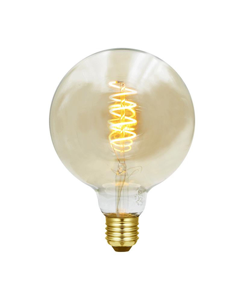LED vintage Amber Globe Light Bulb 125mm Vertical Spiral LED Filaments E27 3W 2200K 110 Lm.