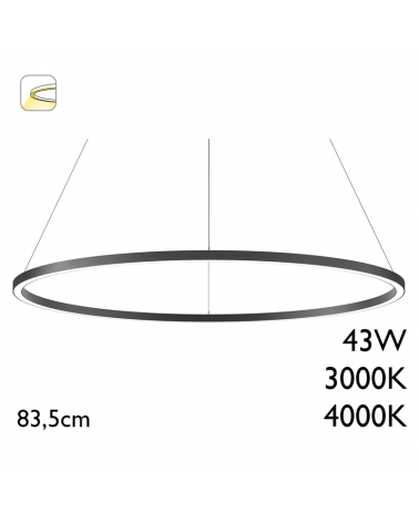 Lámpara de techo de 83,5cm de diámetro LED 43W de aluminio acabado negro driver On/Off