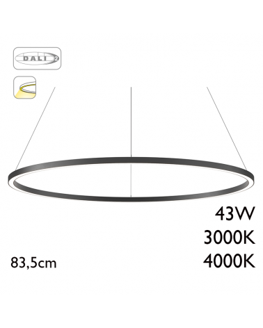 LED Ceiling lamp 83.5cm diameter 43W aluminum, black finish Dali driver