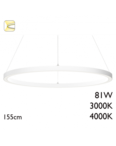 LED Ceiling lamp 155cm diameter 81W aluminum, white finish On/Off driver