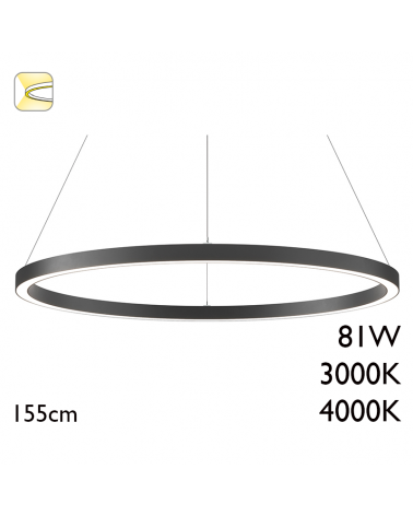 LED Ceiling lamp 155cm diameter 81W aluminum, black finish, On/Off driver