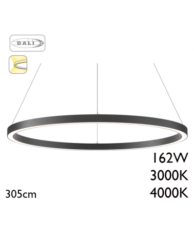 LED Ceiling lamp 305cm diameter 162W aluminum,black finish Dali driver