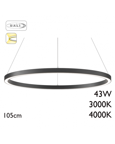 LED Ceiling lamp 105cm diameter 43W aluminum, black finish Dali driver