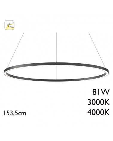 Lámpara de techo de 153,5cm de diámetro LED 81W de aluminio acabado negro driver On/Off