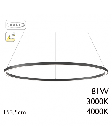LED Ceiling lamp 153.5cm diameter 81W aluminum, black finish Dali driver