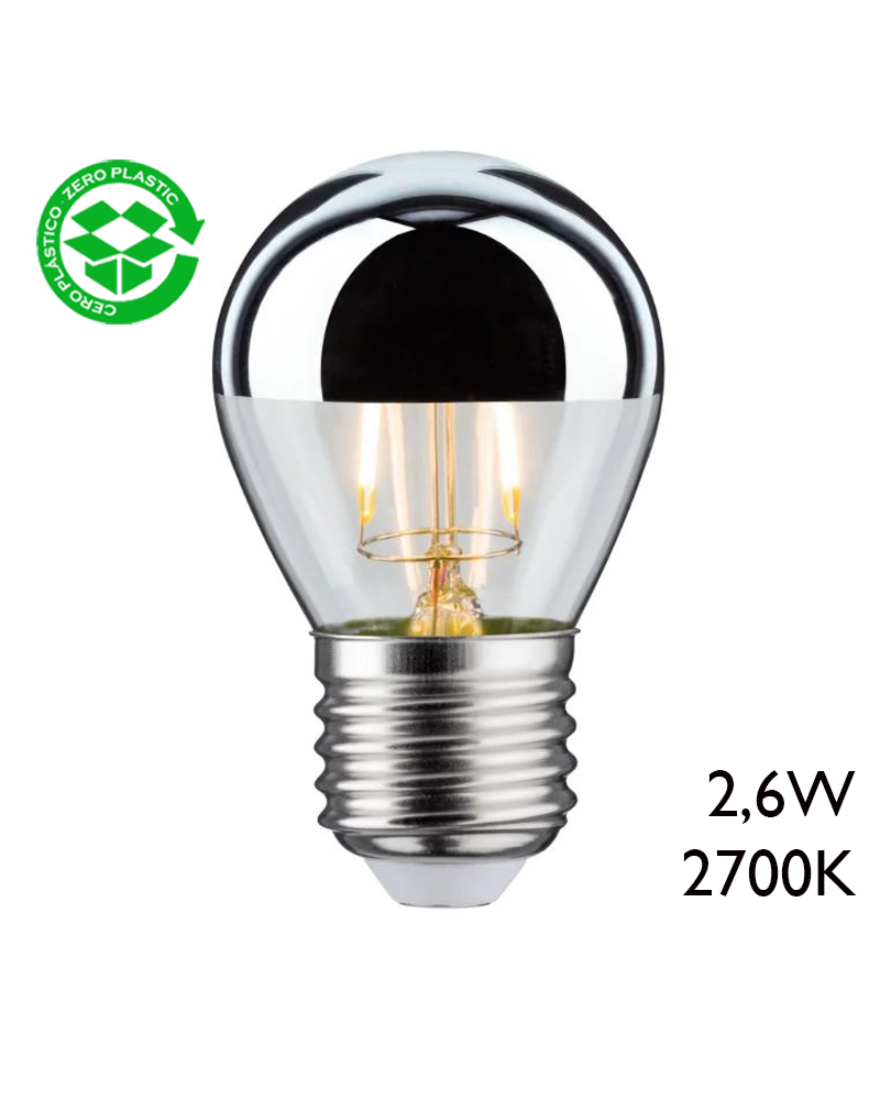 round light bulb 45mm 2.6W silver mirror dome LED E27