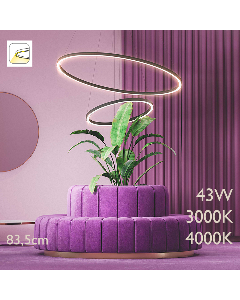 LED Ceiling lamp 83.5cm diameter 43W aluminum, black finish, On/Off driver