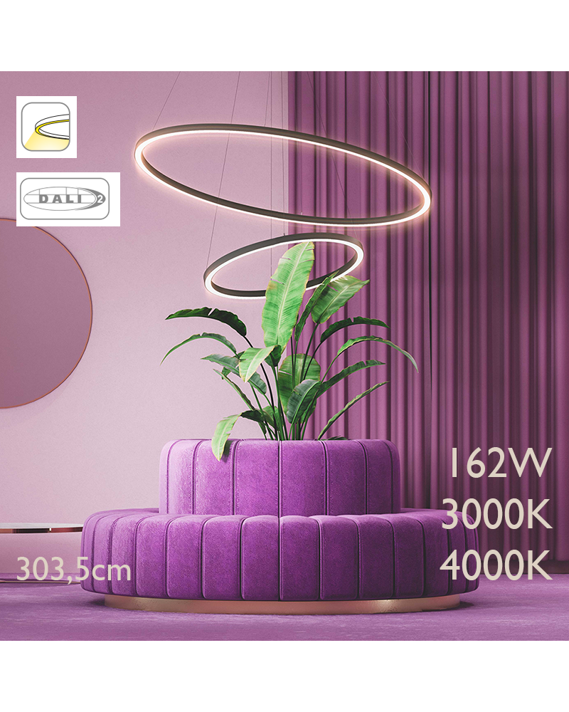 LED Ceiling lamp 303.5cm diameter 162W aluminum with black finish Dali driver