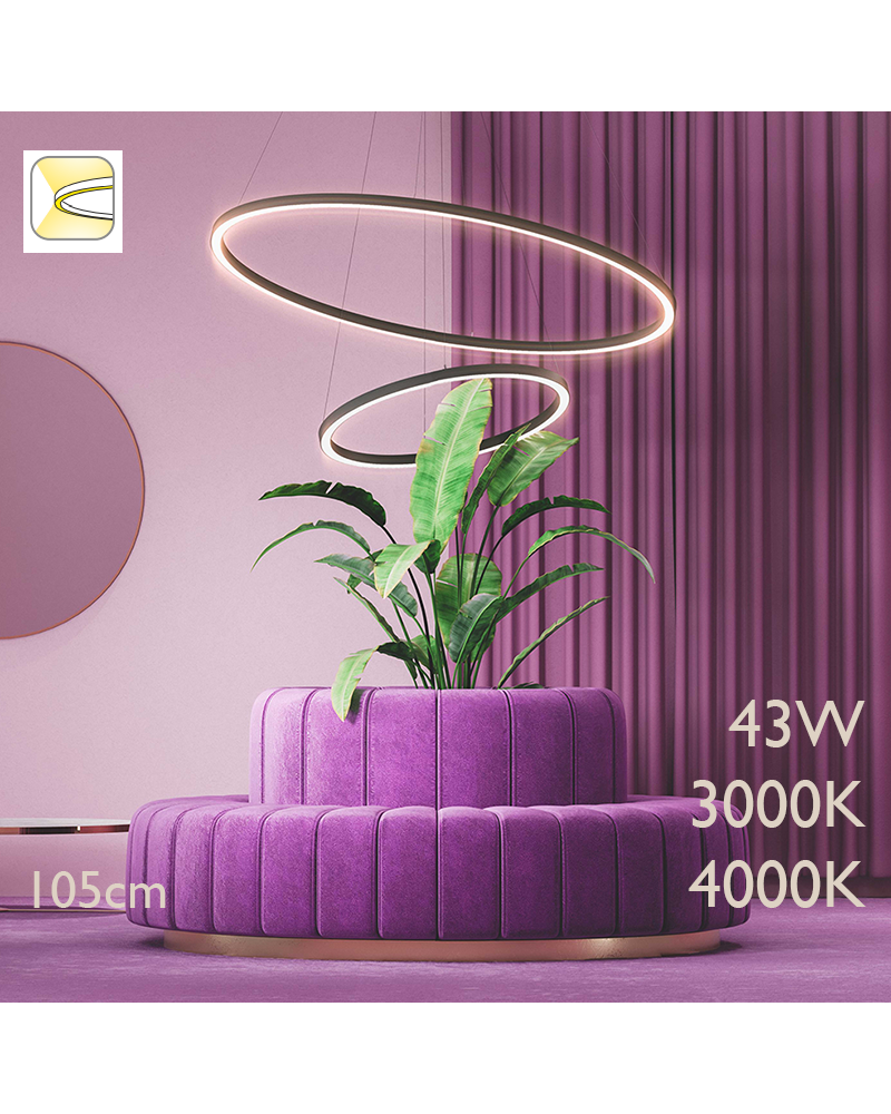 LED Ceiling lamp 105cm diameter 43W aluminum, black finish, On/Off driver