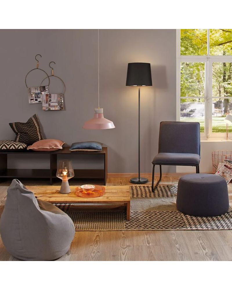 Lámpara de pie 160cm de metal, marmol y textil acabado negro y cobre 20W E27