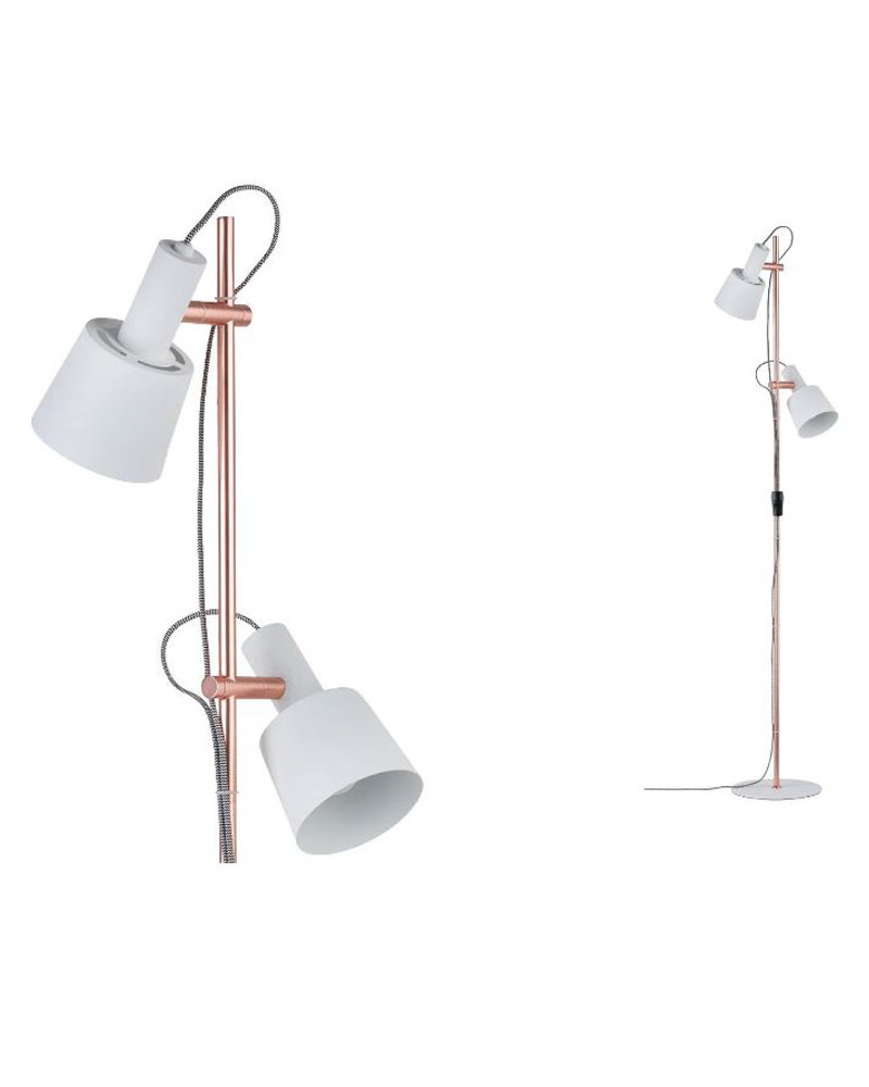 Floor lamp 152cm with two copper-colored shaft spotlights and 20W E14 white metal lampshades