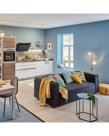 Lámpara de pie 152cm con dos focos fuste color cobre y pantallas blancas metal 20W E14