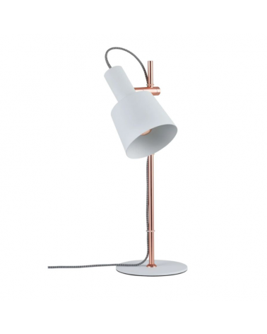Lámpara de mesa 46cm fuste color cobre y pantalla blanca metal 20W E14