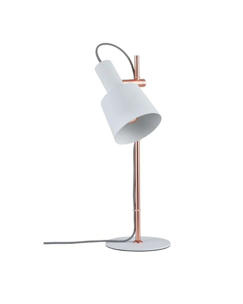 Lámpara de mesa 46cm fuste color cobre y pantalla blanca metal 20W E14