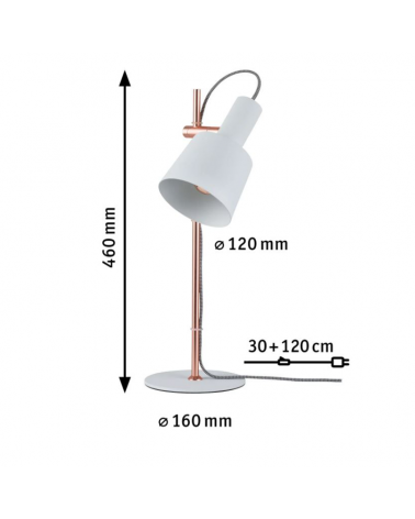 Table lamp 46cm copper color shaft and white metal lampshade 20W E14
