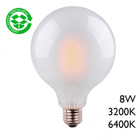 Globe bulb 125 mm Matte glass LED 8W filaments E27