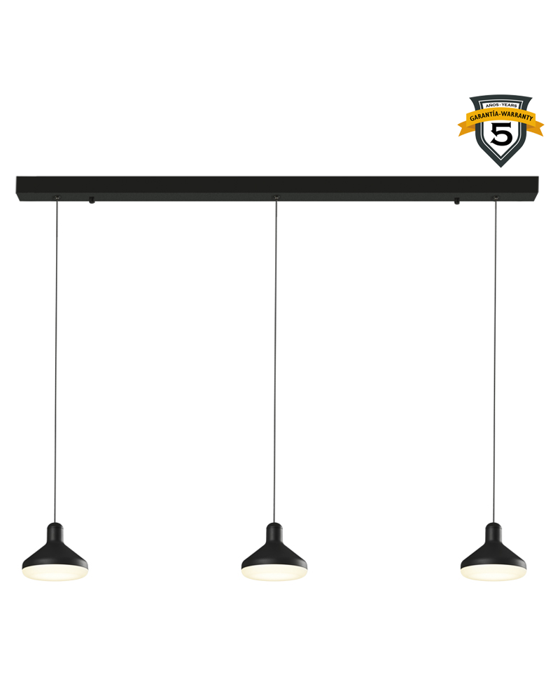 Ceiling lamp LED with base with 3 height-adjustable spotlights in black aluminum 24W 3000K