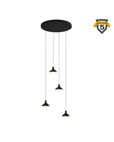 Ceiling lamp LED with circular base with 4 height-adjustable spotlights in black aluminum 32W 3000K