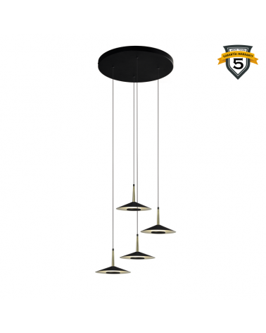 Ceiling lamp LED with circular base 4 height-adjustable spotlights in black aluminum and brass 32W 3000K