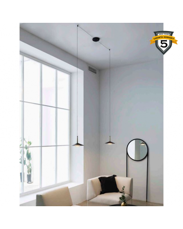 Ceiling lamp LED with 2 height-adjustable shades in black aluminum and brass 16W 3000K
