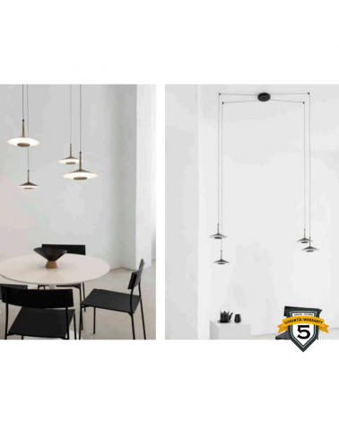 Ceiling lamp LED with 4 height-adjustable shades in black aluminum and brass 32W 3000K