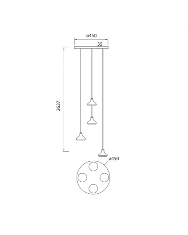 Lámpara de techo LED con base circular con 4 focos regulables en altura de aluminio en negro 32W 3000K
