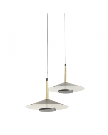 Ceiling lamp LED with 2 height-adjustable shades in black aluminum and brass 16W 3000K