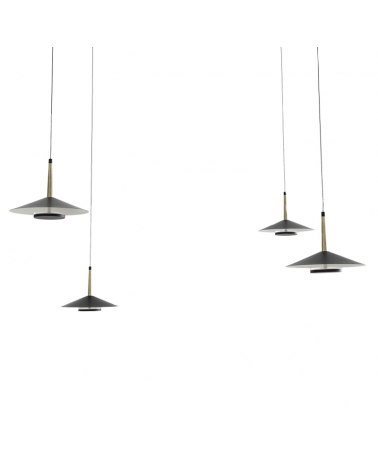 Ceiling lamp LED with 4 height-adjustable shades in black aluminum and brass 32W 3000K
