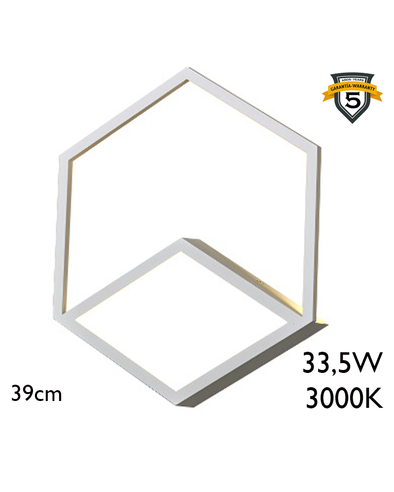 Aplique de pared LED 39cm hexagonal de aluminio 33,5W 3000K