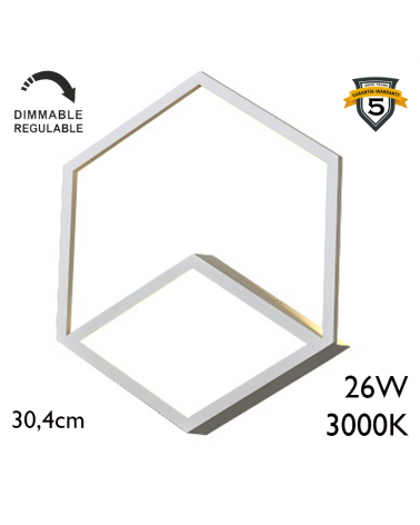 Aplique de pared LED 30,4cm hexagonal de aluminio 26W 3000K Regulable