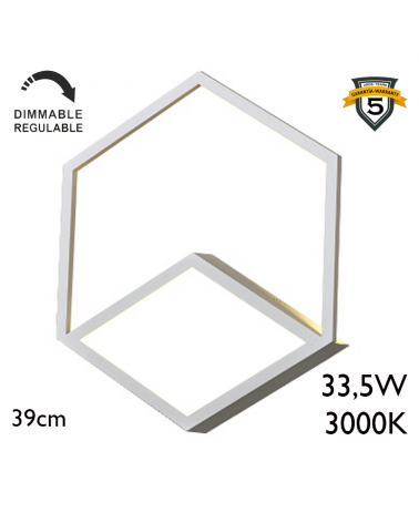 Aplique de pared LED 39cm hexagonal de aluminio 33,5W 3000K Regulable