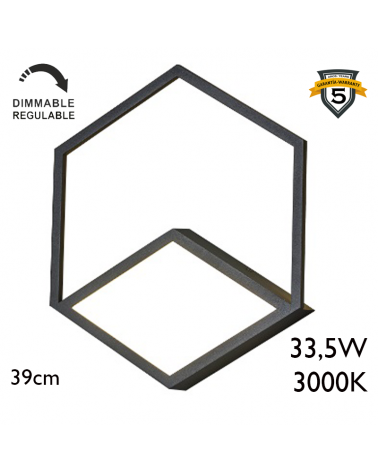 Aplique de pared LED 39cm hexagonal de aluminio 33,5W 3000K Regulable