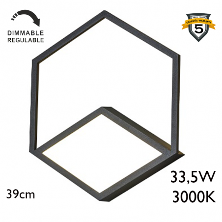 Aplique de pared LED 39cm hexagonal de aluminio 33,5W 3000K Regulable